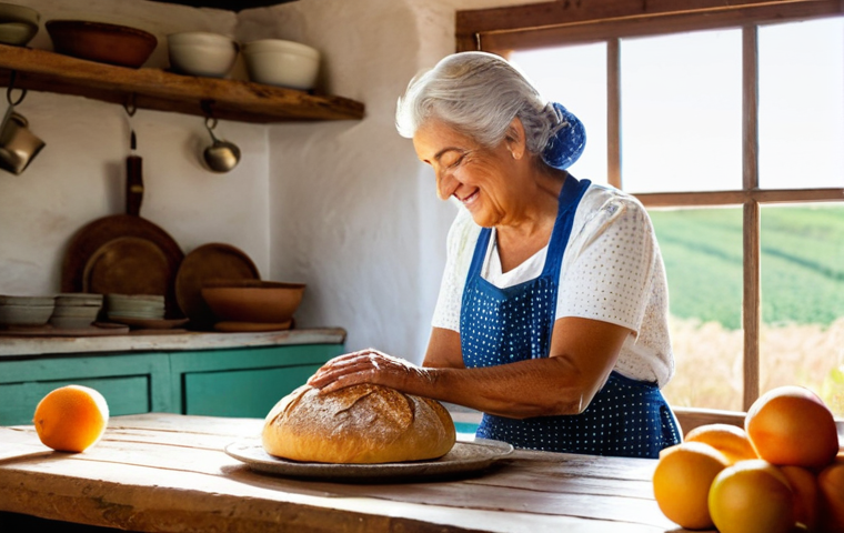 농촌관광지도사 강의자료 준비법 - **Prompt:** A heartwarming scene set in a sun-drenched, traditional Portuguese rural kitchen, featur...