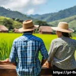 농촌관광지도사 국제 자격증 - A vibrant rural tourism scene in southern Brazil featuring a diverse group of tourists wearing casua...