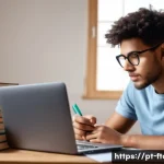 농촌관광지도사 시험 대비 커뮤니티 - A focused young adult studying in a cozy, well-lit room with organized study materials including boo...