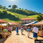 농촌관광지도사와 농촌 브랜드 개발 - A vibrant rural village scene in the Brazilian countryside during a traditional festival, featuring ...