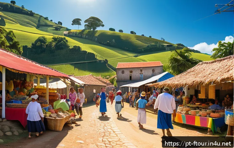 농촌관광지도사와 농촌 브랜드 개발 - A vibrant rural village scene in the Brazilian countryside during a traditional festival, featuring ...